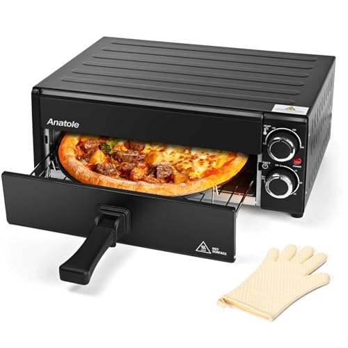 Anatole Pizzaöfen Elektrisch 12" 1800W Pizza Maker Indoor Zeit Temperatur Einstellbar Pizzamaschine Multifunktional mit Abnehmbar Grill Krume Tray von Anatole