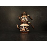 Massiv Gravierter Kupfer Teekessel, Kupferkessel Teekanne, Kochtopf Kessel, Teekanne Set von AnatolianCopperWorks