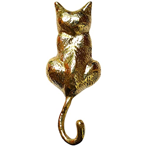 Türklopfer, Katze, massives Messing, 15,5 cm, poliertes Messing von Anatolica
