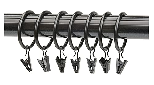 Anawakia 10 Vorhangringe mit Klammern aus Metall für Vorhänge, Clips, Gardinen, Clips mit Ringen (schwarz, Innendurchmesser 32 mm) von Anawakia