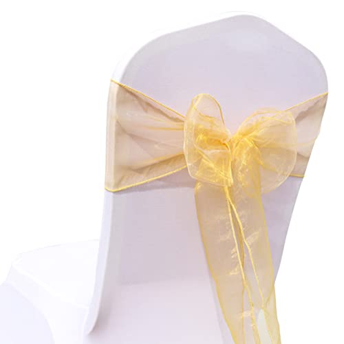 Anawakia 25 Stück Organza Stuhlschleifen Stuhl Band Schleife Organza Stuhl Band Stuhlschleifen Stuhl Schärpen für Hochzeit Bankett Geburtstagsfeier Dekoration (Gold) von Anawakia