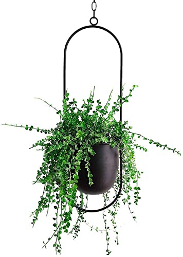 Anawakia Hängender Blumentopf Metall Hängend Blumenampel Hängende Blumenampel Metall Dekorationstopf Decke hängender Übertopf Pflanzkorb (Schwarz Oval) von Anawakia