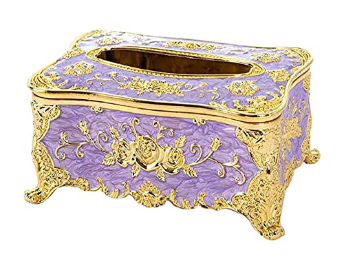 Anawakia Kosmetiktücher Box Tissuebox Taschentuchspender Rose Blumen Muster Kosmetiktücherbox Europäische Tissue Box (Lila + Gold) von Anawakia