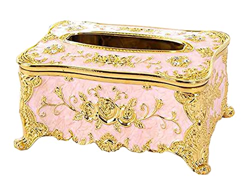 Anawakia Kosmetiktücher Box Tissuebox Taschentuchspender Rose Blumen Muster Kosmetiktücherbox Europäische Tissue Box (Rosa+Gold) von Anawakia