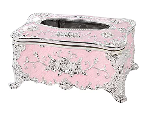 Anawakia Kosmetiktücher Box Tissuebox Taschentuchspender Rose Blumen Muster Kosmetiktücherbox Europäische Tissue Box (Rosa+Silber) von Anawakia