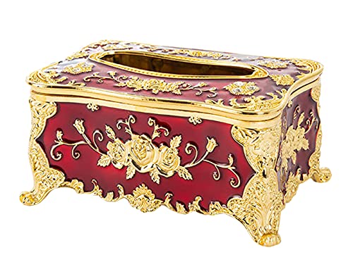 Anawakia Kosmetiktücher Box Tissuebox Taschentuchspender Rose Blumen Muster Kosmetiktücherbox Europäische Tissue Box (Rot+Gold) von Anawakia