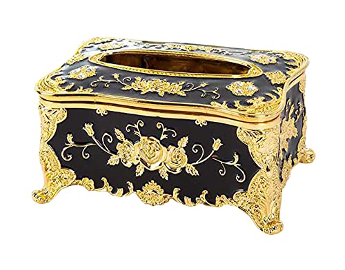 Anawakia Kosmetiktücher Box Tissuebox Taschentuchspender Rose Blumen Muster Kosmetiktücherbox Europäische Tissue Box (Schwarz+Gold) von Anawakia