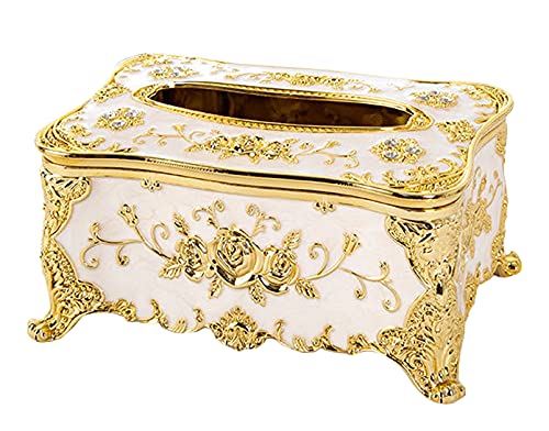Anawakia Kosmetiktücher Box Tissuebox Taschentuchspender Rose Blumen Muster Kosmetiktücherbox Europäische Tissue Box (Weiß+Gold) von Anawakia