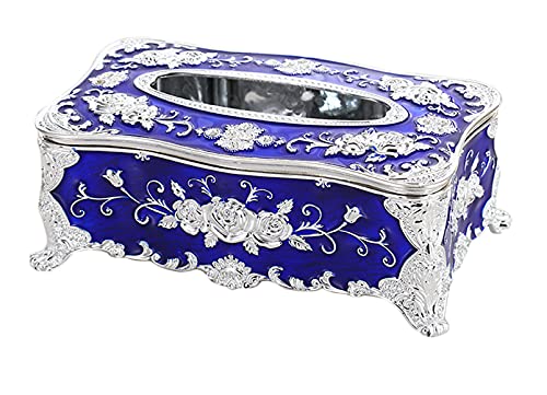 Anawakia Kosmetiktücher Box Tissuebox Taschentuchspender Rose Blumen Muster Kosmetiktücherbox Europäische Tissue Box für Heimhotel (Blau+Silber) von Anawakia