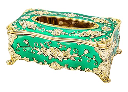 Anawakia Kosmetiktücher Box Tissuebox Taschentuchspender Rose Blumen Muster Kosmetiktücherbox Europäische Tissue Box für Heimhotel (Grün+Gold) von Anawakia