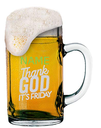 Maß Bierkrug 1 Liter mit Gravur von Logo + Namen Ihrer Wahl | individuell-gestalteter Maßkrug von Meinglas (Thank God Its Friday) von Anbobo