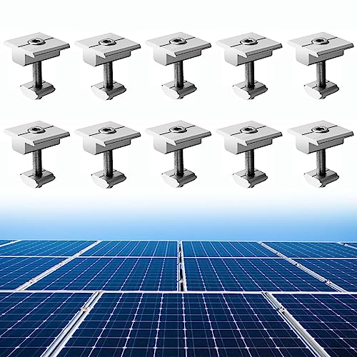 Anbte 10 Stück Mittelklemmen 30mm T-förmige Aluminiumlegierung Solarmodul Halterungen Set inkl. 10pcs Schrauben M8*48mm, Solarpanel Photovoltaik Befestigungszubehör für 30-35mm gerahmte PV Panels von Anbte