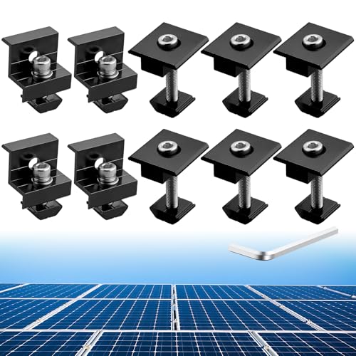 Anbte 10 Stück Solarmodul Halterung Kit 30mm/35mm inkl. 6PCS Mittelklemmen und 4PCS Endklemmen Aluminiumlegierung Solarpanel Z Halterung für Gerahmte Solarpanels Wohnmobile (Schwarz) von Anbte