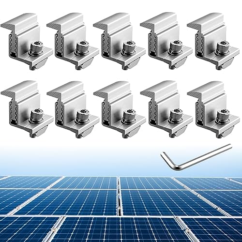 Anbte 10 Stück Solarpanel Endklemme 30-45mm Einstellbar Solarmodul Z-Halterung Kit inkl. 10pcs Schrauben M8, Trapezblech Randklemme Soler Modulklemmen Photovoltaik Befestigungszubehör (Silber) von Anbte