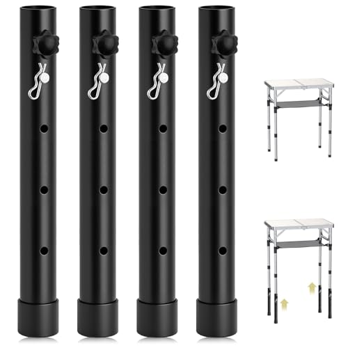 Anbte 4 Stück Klappbare Tischbeinverlängerung Schwarz mit 4 höhenverstellbare 9,2cm-33,2cm Klapptische Tischstütze für Campingtisch Sofas Möbelbeine Schreibtische (44CM) von Anbte
