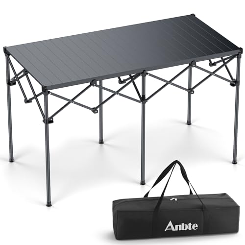 Anbte Campingtisch Grilltisch 122x60x74cm(LxBxH) Übergröße Alu Rolltisch X-Frame Design Klapptisch für 6 bis 8 Personen Tragfähigkeit bis zu 120kg mit Tragetasche für Garten Strand Picknick (Schwarz) von Anbte