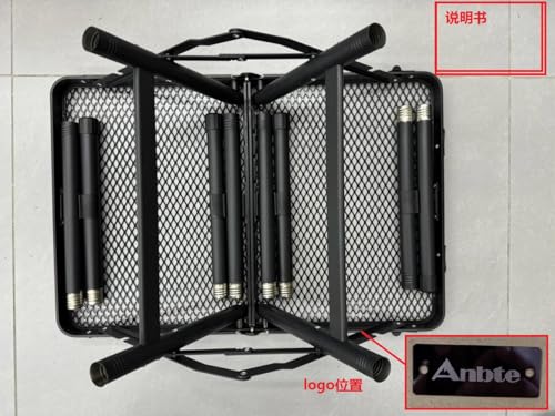 Anbte Campingtisch Grilltisch 60 * 40cm Metallgitter Tischplatte X-Frame Design mit 3 Verstellbare Höhe Tragfähigkeit bis zu 80kg, Tragbar Klapptisch für Garten Strand Picknick (Schwarz) von Anbte