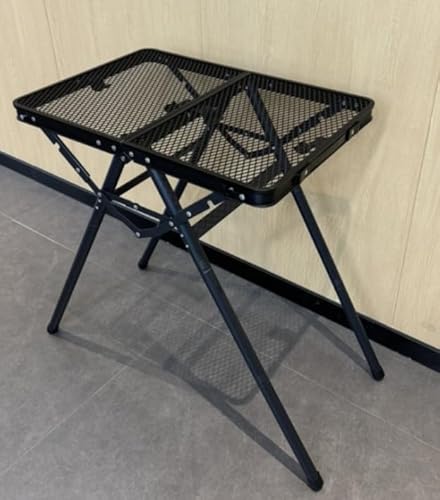 Anbte Campingtisch Grilltisch 60 * 40cm Metallgitter Tischplatte X-Frame Design mit 3 Verstellbare Höhe Tragfähigkeit bis zu 80kg, Tragbar Klapptisch für Garten Strand Picknick (Schwarz) von Anbte