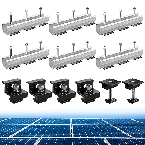 Anbte Solarmodul Halterung 6pcs Montageschiene 200mm Aluminium inkl. 4pcs Endklemme + 2pcs Mittelklemme für Modulhöhe 30MM/35MM + 18pcs Schrauben + Gummipads, Solarpanel Flachdach Befestigung Set von Anbte