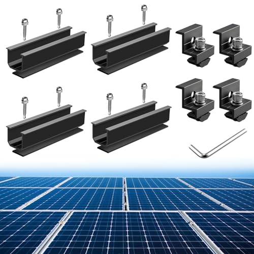 Anbte Solarmodul Halterung Kit, 4 Stück 120mm Kurzschiene Schwarz aus Aluminium inkl. 4pcs Endklemme für Modulhöhe 30MM/35MM, 4pcs Gummipads und Schrauben, Solarpanel Flachdach Befestigung Set von Anbte