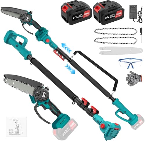 Anbull 2-in-1 Kabelloser Akku Hochentaster & 15 cm Mini-Kettensäge, 21 V 4 Ah Lithium, 40-60 Min Laufzeit, Teleskopstange 42 cm-280 cm, 2,2 kg Leichtbau von Anbull