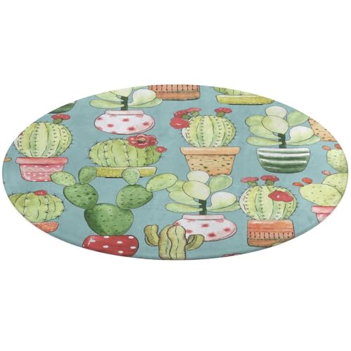 23,6 Zoll runde Fußmatte, rutschfeste Fußmatte für den Boden, Fußmatten für die Vordertür, Teppiche, Fußmatten für den Außen- oder Innenbereich, bedruckt mit nahtlosem Muster von grünen Kakteen mit Bl 23,6 Zoll runde Fußmatte, rutschfeste Fußmatte für den Boden, Fußmatten für die Vordertür, Teppiche, Fußmatten für den Außen- oder Innenbereich, bedruckt mit nahtlosem Muster von grünen Kakteen mit Bl von Anceky