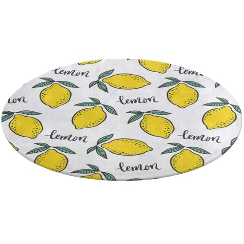 23,6 Zoll runde Teppich-Fußmatte, rutschfeste Fußmatte für den Boden, Fußmatten für die Vordertür, Teppiche, Fußmatten für den Außen- oder Innenbereich, Aufdruck: Handgezeichnete gelbe Zitronen, grüne von Anceky