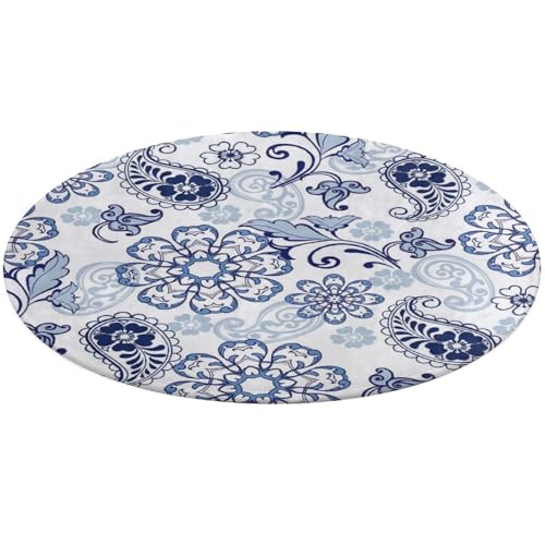 23,6 Zoll runde Teppich-Fußmatte, rutschfeste Fußmatte für den Boden, Fußmatten für die Vordertür, Teppiche, Fußmatten für den Außen- oder Innenbereich, Aufdruck: Orientalisches Indigo, traditionelles 23,6 Zoll runde Teppich-Fußmatte, rutschfeste Fußmatte für den Boden, Fußmatten für die Vordertür, Teppiche, Fußmatten für den Außen- oder Innenbereich, Aufdruck: Orientalisches Indigo, traditionelles von Anceky