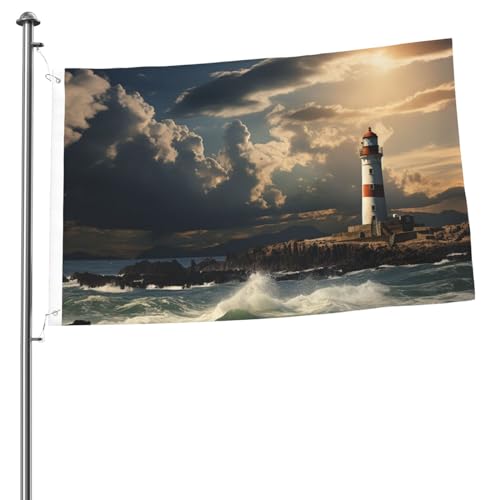 2x3 Fuß Flaggen, doppelseitige Flagge für draußen, „Old Lighthouse by The Sea, lustige Willkommens-Garten-Banner für Haus, Garten, Hof, Rasen, Innen-/Außendekoration, Flaggen, Urlaubsbanner von Anceky