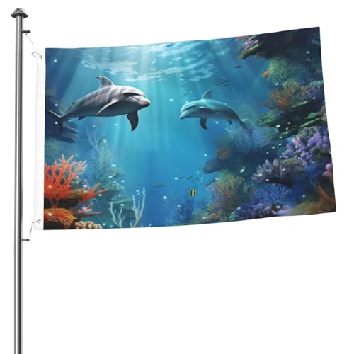 2x3 Fuß Flaggen, doppelseitige Flagge für draußen, blauer, Unterwasserfische, lustige Willkommens-Garten-Banner für Haus, Garten, Hof, Rasen, Innen-/Außendekoration, Flaggen, Urlaubsbanner von Anceky