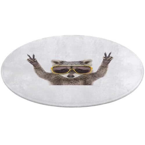 31,4 Zoll runde Teppich-Fußmatte, rutschfeste Fußmatte für den Boden, Fußmatten für die Vordertür, Teppiche, Fußmatten für den Außen- oder Innenbereich, Aufdruck: Lustige Waschbären mit Sonnenbrillen- von Anceky