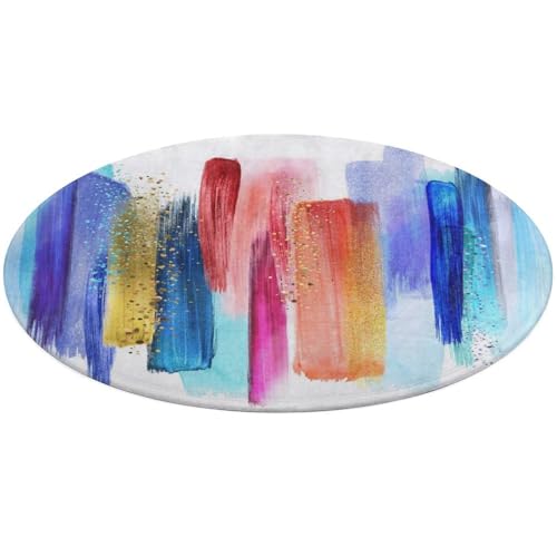 31,4 Zoll runde Teppich-Fußmatte, rutschfeste Fußmatte für den Boden, Fußmatten für die Vordertür, Teppiche, Fußmatten für den Außen- oder Innenbereich, Druck Aquarell-Pinselstriche, rote und blaue Pa von Anceky