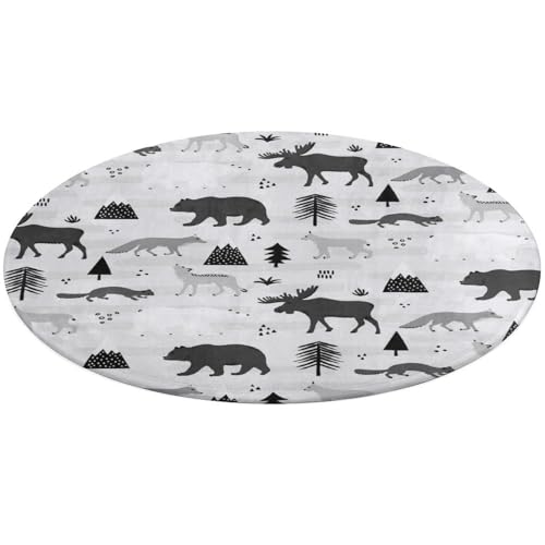 35,4 Zoll runde Fußmatte, rutschfeste Fußmatte für den Boden, Fußmatten für die Vordertür, Teppiche, Fußmatten für den Innen- und Außenbereich, Aufdruck: Elch, Bär, Füchse, Bäume, Wolf, Eichhörnchen, 35,4 Zoll runde Fußmatte, rutschfeste Fußmatte für den Boden, Fußmatten für die Vordertür, Teppiche, Fußmatten für den Innen- und Außenbereich, Aufdruck: Elch, Bär, Füchse, Bäume, Wolf, Eichhörnchen, von Anceky