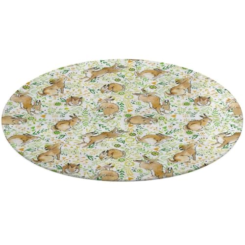 35,4 Zoll runde Fußmatte, rutschfeste Fußmatte für den Boden, Fußmatten für die Vordertür, Teppiche, Fußmatten für den Innen- und Außenbereich, Aufdruck: Ostern, nahtlos, Hase, Kaninchen, grüne Blumen 35,4 Zoll runde Fußmatte, rutschfeste Fußmatte für den Boden, Fußmatten für die Vordertür, Teppiche, Fußmatten für den Innen- und Außenbereich, Aufdruck: Ostern, nahtlos, Hase, Kaninchen, grüne Blumen von Anceky