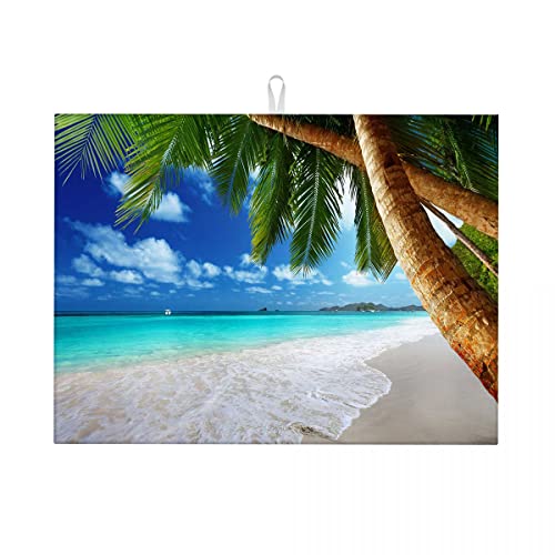 Abtropfmatte aus Mikrofaser mit tropischem Pflanzenstrand, Abtropfmatte aus Mikrofaser, ultrasaugfähig, groß, 45,7 x 61 cm von Anceky