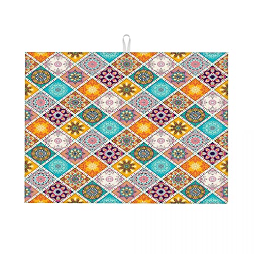 Abtropfmatte im Retro-Stil im europäischen Stil mit Mandala-Textur und Blumen, Abtropfmatte und -gestell, wendbar, groß, 45,7 x 61 cm Abtropfmatte im Retro-Stil im europäischen Stil mit Mandala-Textur und Blumen, Abtropfmatte und -gestell, wendbar, groß, 45,7 x 61 cm von Anceky