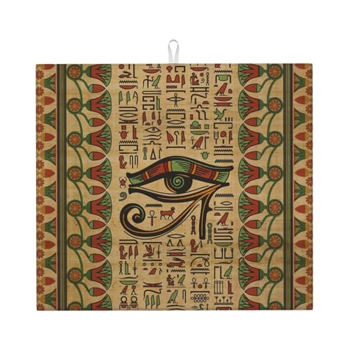 Abtropfmatte mit ägyptischem Ankh-Auge des Horus, ägyptischer Gott, Hieroglyphen, 40,6 x 45,7 cm, saugfähiger Mikrofaser-Tischschutz für Küchenarbeitsplatten, Mehrzweck-Abtropfunterlage für Thekenrega von Anceky