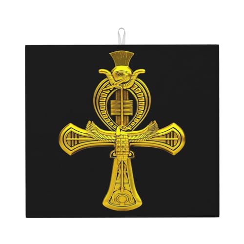 Abtropfmatte mit goldenem ägyptischen Ankh-Motiv, antikes Auge des Horus, 40,6 x 45,7 cm, saugfähiger Mikrofaser-Tischschutz für Küchenarbeitsplatten, Mehrzweck-Abtropfunterlage für Thekenregal und Sp von Anceky