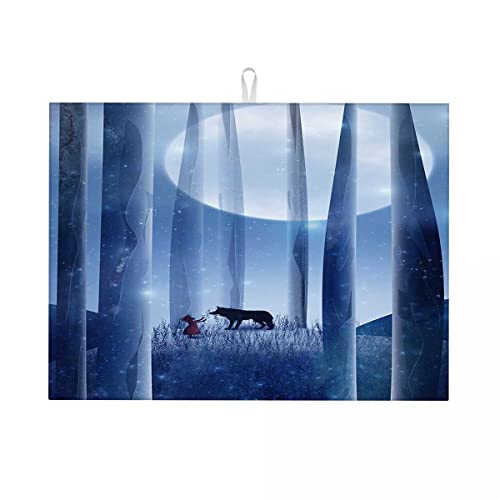 Abtropfmatten für Geschirr, Wolf, Mond, Nacht, Natur, Kaffeematte, Küchendekor, klein, 40,6 x 45,7 cm Abtropfmatten für Geschirr, Wolf, Mond, Nacht, Natur, Kaffeematte, Küchendekor, klein, 40,6 x 45,7 cm von Anceky