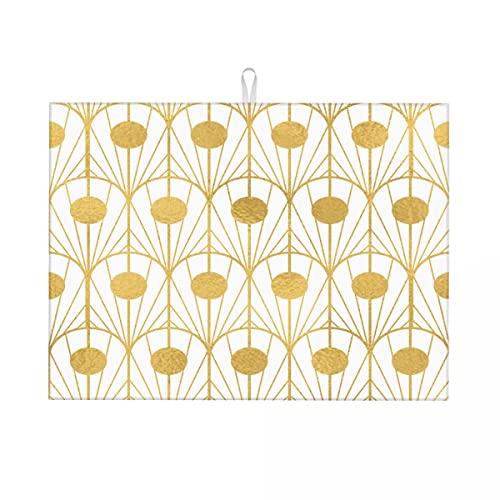 Abtropfmatten für Geschirr mit goldener Textur, geometrischem Karomuster, geschwungen, für die Küchentheke, XL-Abtropfmatte, Küchendekor, klein, 40,6 x 45,7 cm von Anceky
