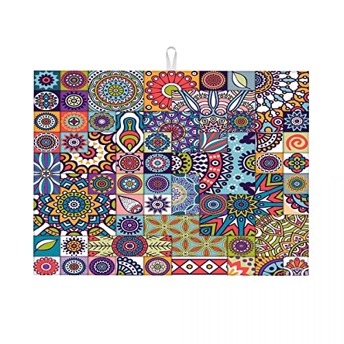 Abtropfunterlage im Retro-Stil im europäischen Stil mit Mandala-Textur und Blumen, Abtropfmatte, Abtropfmatte, leicht zu reinigen, groß, 45,7 x 61 cm Abtropfunterlage im Retro-Stil im europäischen Stil mit Mandala-Textur und Blumen, Abtropfmatte, Abtropfmatte, leicht zu reinigen, groß, 45,7 x 61 cm von Anceky