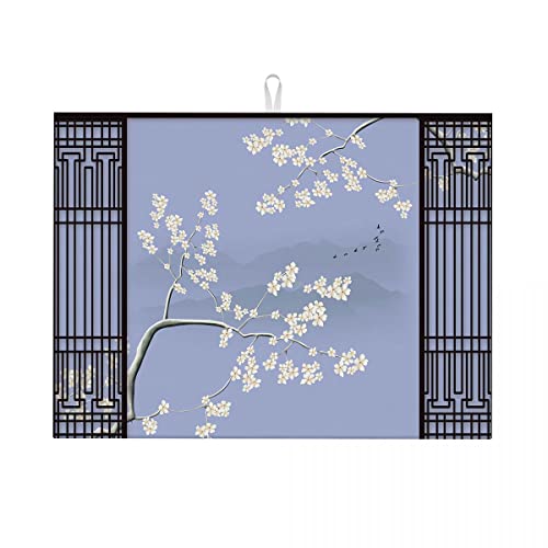 Abtropfunterlage im chinesischen Stil, Kirschblüten, Pflaumenblüten-Kunst, Abtropfmatte für Geschirr, wendbar, groß, 45,7 x 61 cm Abtropfunterlage im chinesischen Stil, Kirschblüten, Pflaumenblüten-Kunst, Abtropfmatte für Geschirr, wendbar, groß, 45,7 x 61 cm von Anceky