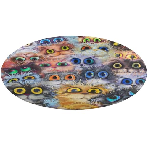 Anceky 23,6 Zoll runde Teppich-Fußmatte, rutschfeste Fußmatte für den Boden, Fußmatten für die Vordertür, Teppiche, Fußmatten für draußen oder drinnen, Printffy Katzengesichter, bunt von Anceky