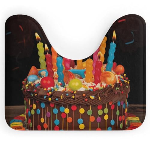 Anceky Badematte „Happy Birthday Big Cake, U-förmiger Toilettenteppich, rutschfest, schnelltrocknend – super saugfähig, 40,6 x 50,8 cm, ultradünne Bodenmatten für Badezimmer, Schlafzimmer, Wohnzimmer von Anceky