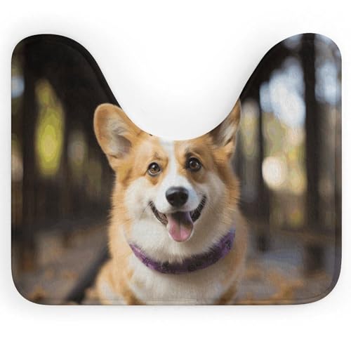 Anceky Badematte mit Hunde-Corgi-Motiv, U-förmig, Toilettenvorleger, rutschfest, schnelltrocknend – super saugfähig, 40,6 x 50,8 cm, ultradünne Bodenmatten für Badezimmer, Schlafzimmer, Wohnzimmer von Anceky