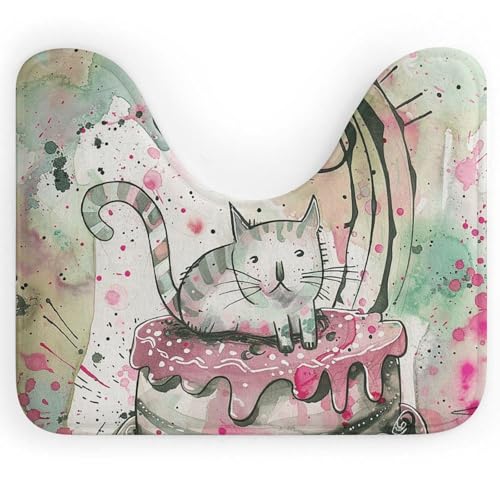 Anceky Badematte mit Katzenmotiv, U-förmig, rutschfest, schnelltrocknend – super saugfähig, 40,6 x 50,8 cm, ultradünne Bodenmatten für Badezimmer, Schlafzimmer, Wohnzimmer von Anceky