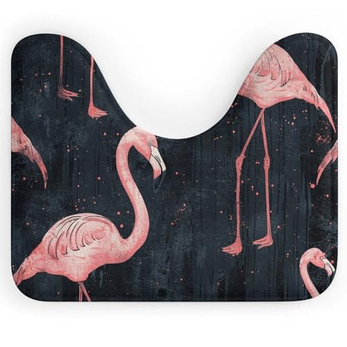 Anceky Badematte mit pfirsichfarbenem Flamingo, U-förmig, rutschfest, schnelltrocknend – super saugfähig, 40,6 x 50,8 cm, ultradünne Bodenmatten für Badezimmer, Schlafzimmer, Wohnzimmer von Anceky