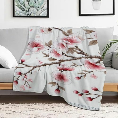 Anceky Flanelldecke mit Kirschblütenmotiv, leichte dekorative Decke für Sofa, Bett, Reisen, Camping, Mehrzweckgeschenk für alle Jahreszeiten, 101,6 x 127 cm von Anceky