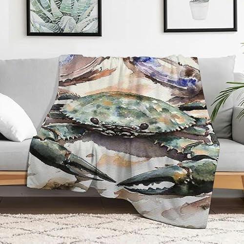 Anceky Flanelldecke mit Krabben- und Meerestieren, Aquarellmalerei, gemütliche dekorative Decke für Sofa, Reisen, Camping, Bett, Mehrzweckgeschenk, 127 x 152 cm von Anceky