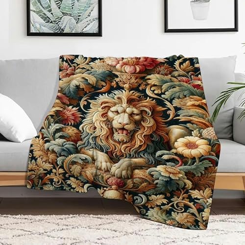 Anceky Flanelldecke mit Löwenlaub und Blumen, weich, gemütlich, leicht, dekorative Decke für Sofa, Reisen, Camping, Bett, Mehrzweckgeschenk, 127 x 152 cm von Anceky
